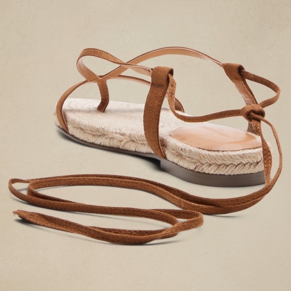 NWT BANANA REPUBLIC Leather Espadrille Gladiator Sandals Black - Picture 3 of 3